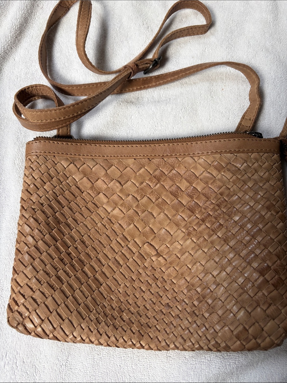 Woven Leather Crossbody Bag in Tan
